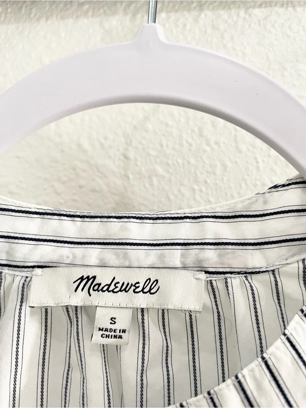 Madewell White Stripe Button Top Preppy Cotton Short Sleeve Essential Everyday